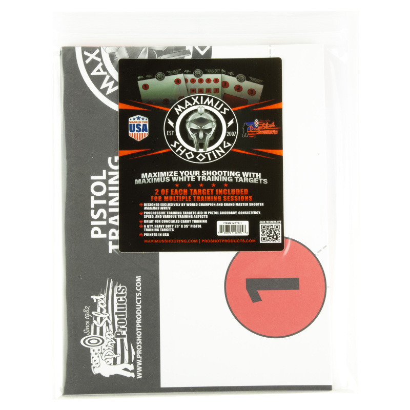 Maximus White Pistol Training Target Set, 23"x35", 6 Pack, Multi Color MTTS-1