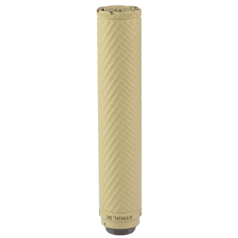 Vent 2, Suppressor, 9MM, 7.6" Length, 1.5" Diameter, Titanium Construction, Cerakote Finish, Flat Dark Earth, 1.125X28 Alpha Mount, Includes 1/2X28 Direct Thread Adapter, 8.9oz V2-0090102
