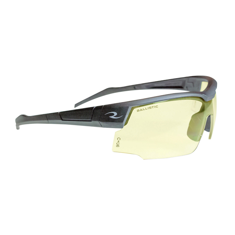 Skybow Glasses, Ballistic Rated, Flexible Temple Tips, Rubberized Nosepiece, Single Lens, Grey/Yellow SB01Y0CS