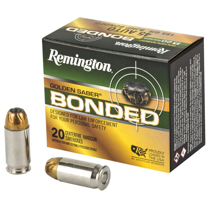 Golden Saber, 45 ACP, 185 Grain, Brass Jacketed Hollow Point Bonded, 20 Round Box 29325