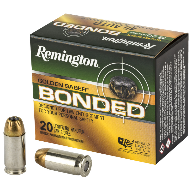 Golden Saber, 45 ACP, 230 Grain, Brass Jacketed Hollow Point Bonded, 20 Round Box 29327