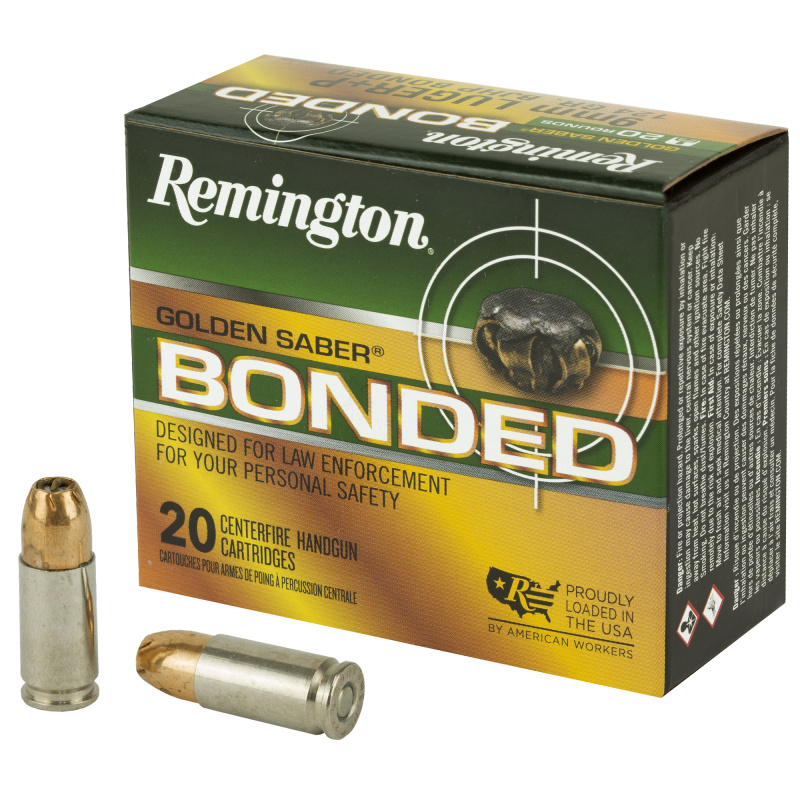 Golden Saber, 9MM Luger, 124 Grain, Brass Jacketed Hollow Point Bonded, 20 Round Box 29341