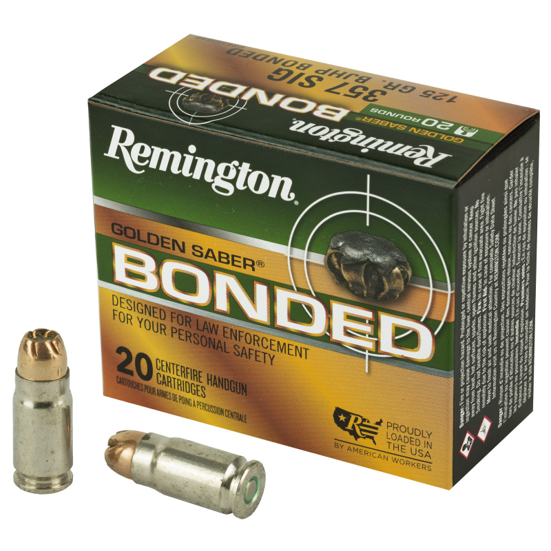 Golden Saber, 357 Sig, 125 Grain, Brass Jacketed Hollow Point Bonded, 20 Round Box 29407
