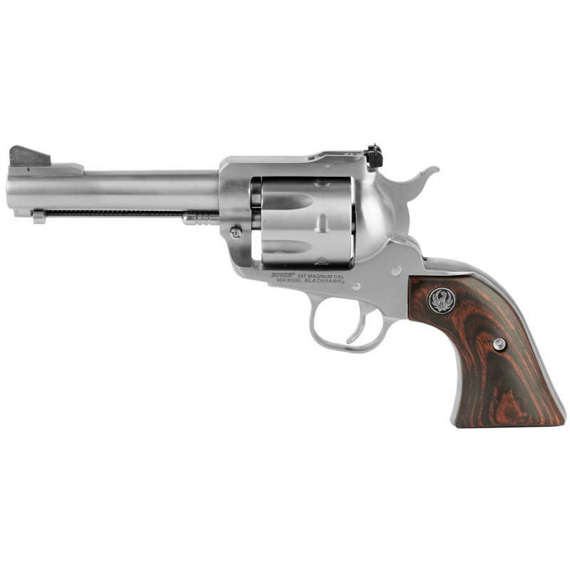 Blackhawk, Convertible, Revolver, Single Action, 357 Magnum, 9MM, 4.6", Stainless Frame, Stainless Steel Finish, Wood Grips, 6Rd, Adjustable Rear Sight & Ramp Front Sight 00310