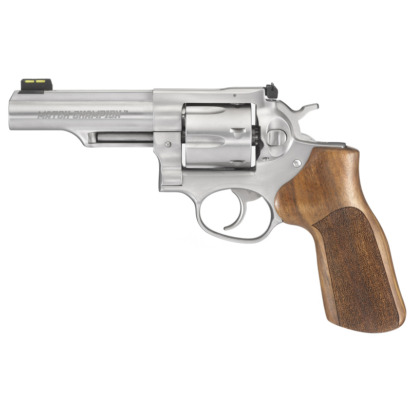 GP100 Match Champion, Double-Action Revolver, 10MM, 4.2" Barrel, Satin Stainless Finish, Stainless Steel, Hogue Stippled Hardwood Grips, Fixed Rear & Fiber Optic Front Sight, 6Rd 01755