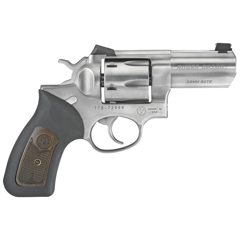 TALO GP100, Revolver, Double Action, 10MM, 3" Barrel, Steel Frame, Matte Stainless Finish, Rubber Grip with Hardwood Insert, Fiber Optic Novak Sights, 6Rd 1780