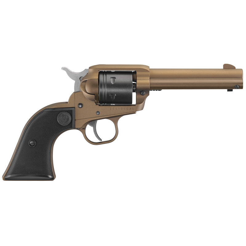 Wrangler, Revolver, Single Action Only, 22 LR, 4.62" Barrel, Aluminum Alloy Frame, Burnt Bronze Cerakote Finish, Checkered Synthetic Grips, 6Rd, Weighs 30oz, Integral Notch Rear Sight/Blade Front Sight, Transfer BarSafety,NOT AVAILABLE FOR TRANSFER IN MN