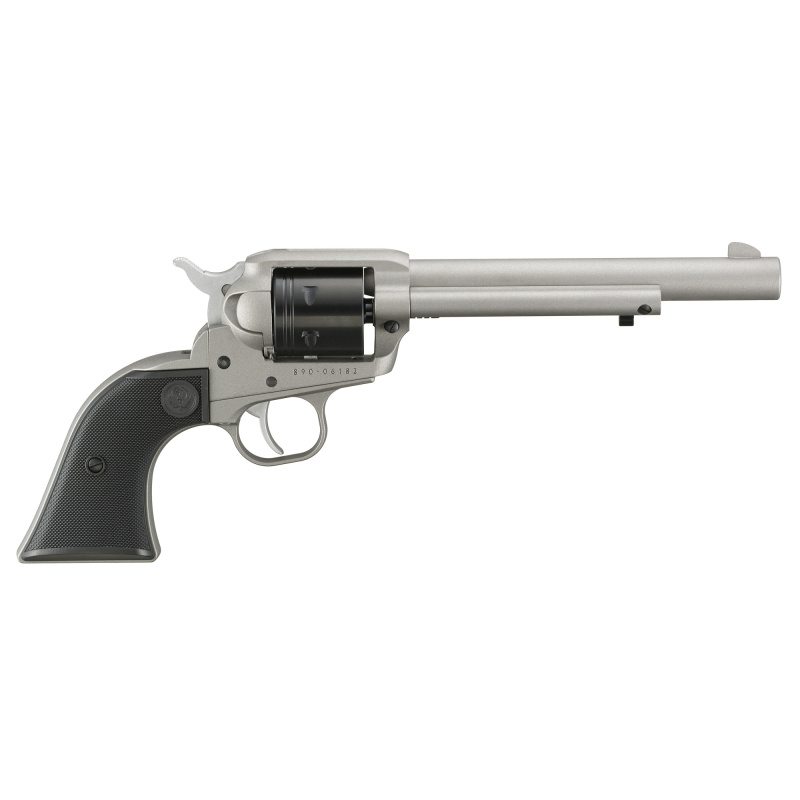Wrangler, Single Action Only, Revolver, 22LR, 6.5" Barrel, Aluminum Alloy, Cerakote Finish, Silver, Checkered Synthetic Grips, Integral Notch Rear Sight/Blade Front Sight, Transfer Bar Safety, 6 Rounds 2037 NOT AVAILABLE FOR TRANSFER IN MN