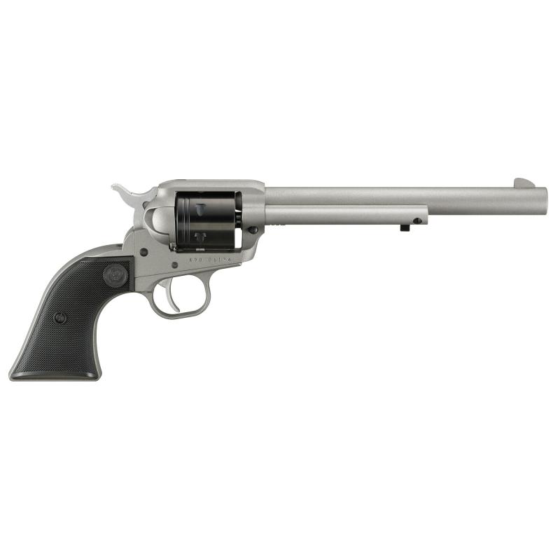 Wrangler, Single Action Only, Revolver, 22LR, 7.5" Barrel, Aluminum Alloy, Cerakote Finish, Silver, Checkered Synthetic Grips, Integral Notch Rear Sight/Blade Front Sight, Transfer Bar Safety, 6 Rounds 2039 NOT AVAILABLE FOR TRANSFER IN MN