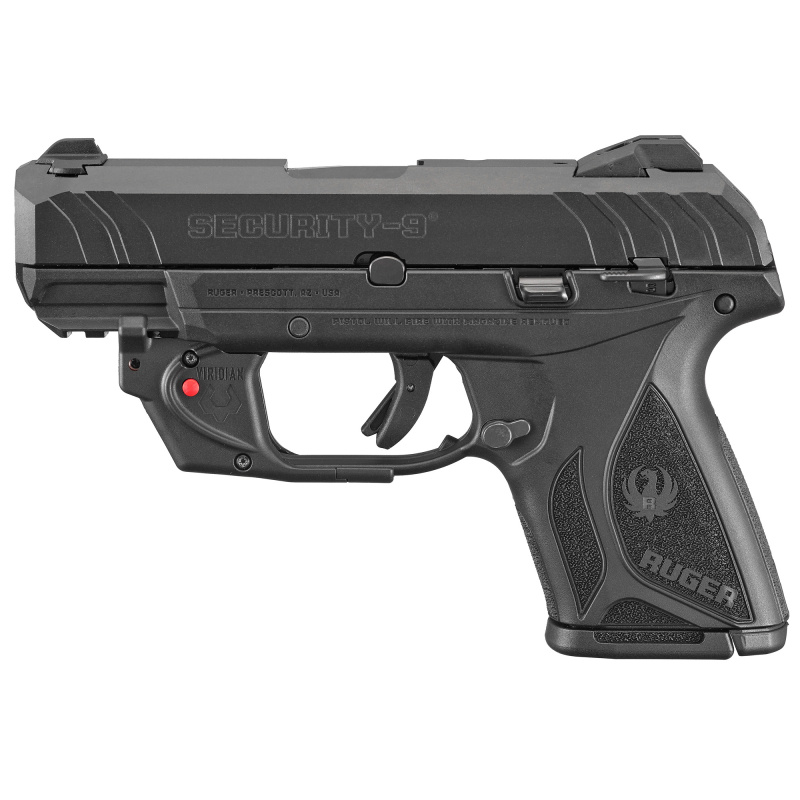 Security-9, Centerfire Pistol, 9MM, 4" Barrel, Glass Filled Nylon Frame, Black Finish, 10Rd Magazines, Viridian Laser, 3 Dot Drift Adjustable Sights 3830