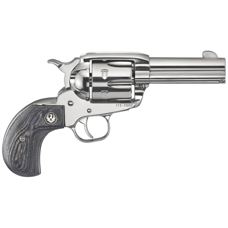 Vaquero, Revolver, Single Action, 357 Magnum, 3.75" Barrel, Stainless Steel Frame, Silver Color, Birdshead Black Laminate Grips, 6Rd 05162