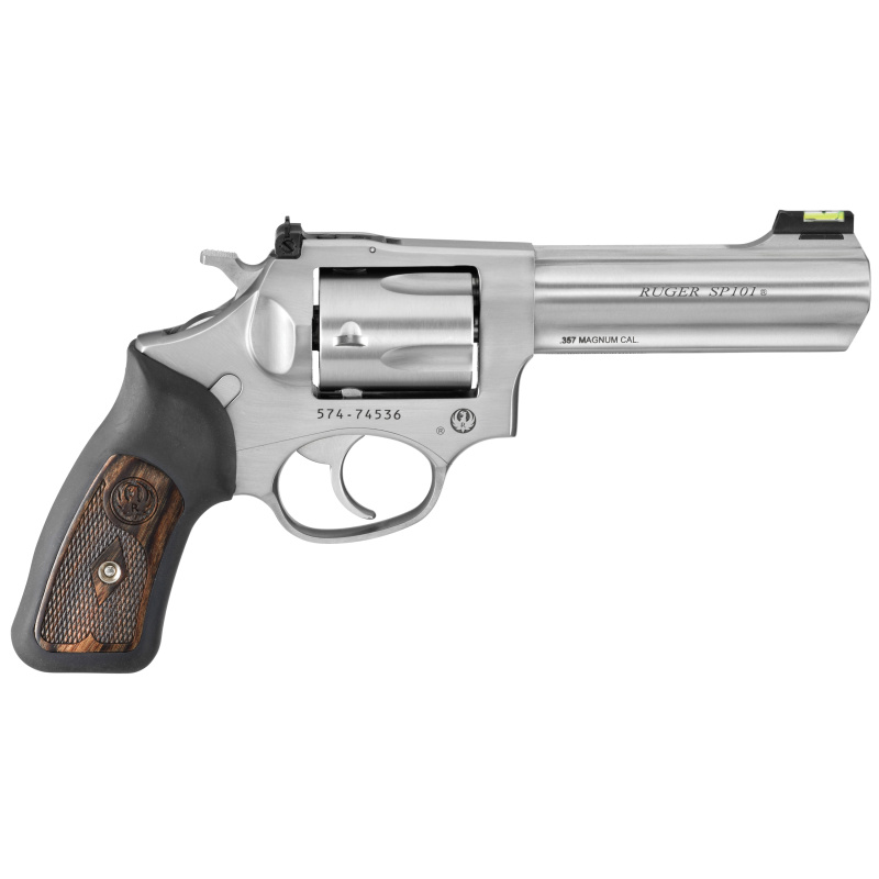 SP101 Model KSP-341X .357 Magnum 4.2 Inch Barrel Satin Stainless Finish Adjustable Rear Sight Fiber Optic Front Sight 5 Round