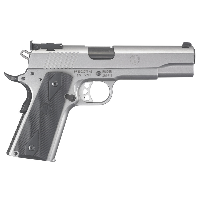 SR1911 Target 10mm 5 Inch Barrel Low-Glare Stainless Finish Bomar-Style Adjustable Sights Black Rubberized Grips 8 Round