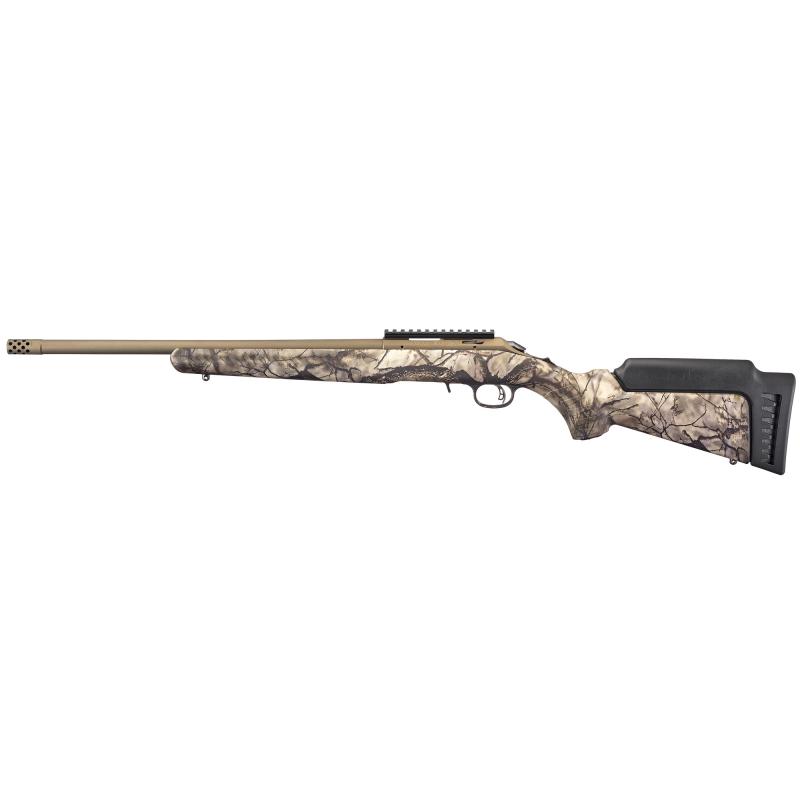 American Rimfire Standard, Bolt Action Rifle, 22 WMR, 18" Cold Hammer Forged Barrel, Threaded, 1:14 Twist, Camo Synthetic Stock, Bronze Cerakote Finish, Right Hand, 1 Mag, 9Rd, Factory Installed Scope Rail, Weighs 5.9lbs 8373
