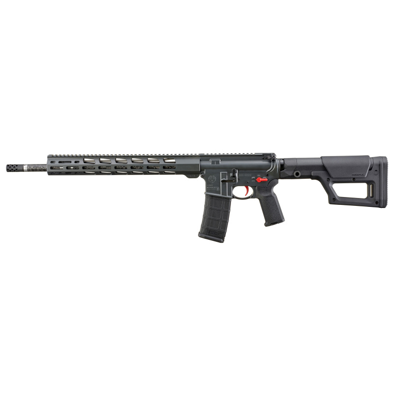 AR-556, Multi-Purpose Rifle, Semi-automatic Rifle, AR15, 223 Wylde, 18" Proof Carbon Fiber Barrel, Ruger Radial Port Muzzle Brake, Rifle Length Gas System, Cerakote Finish, Gray, Magpul PRS Lite Stock, Magpul MOE-K2 Grip, 15" M-LOK Free Floated Aluminum