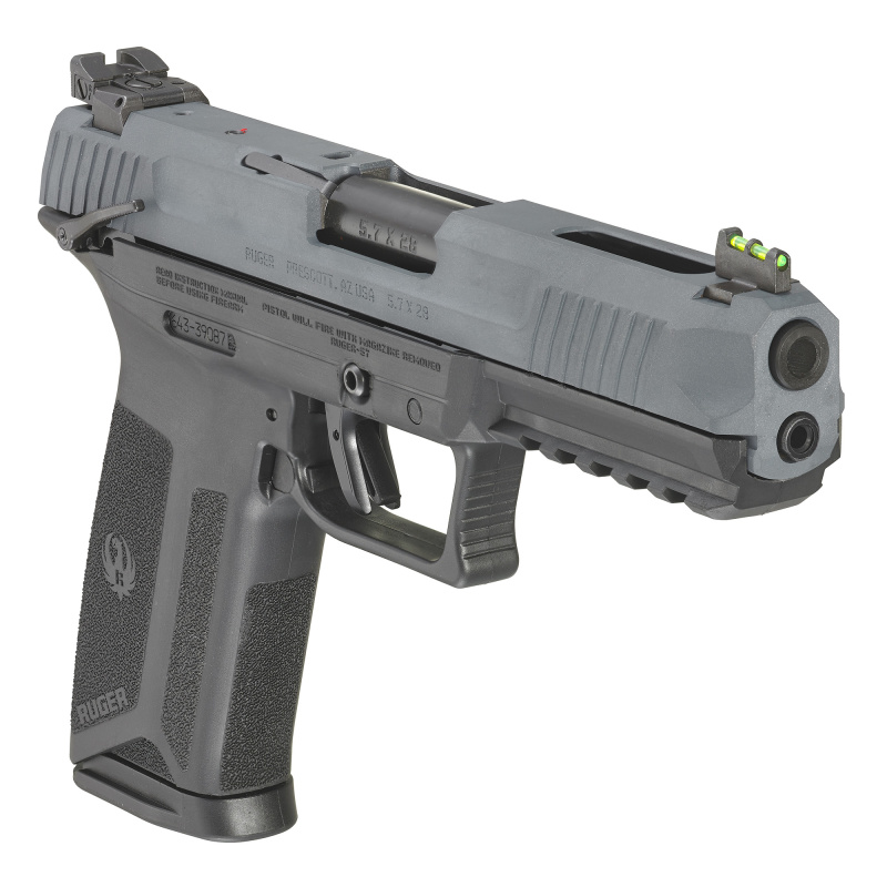 57, Double Action, Semi-automatic, Polymer Frame Pistol, Full Size, 5.7X28MM, 4.94" Barrel, Cerakote Finish, Cobalt Kinetic Slate Blue, Fiber Optic Front and Adjustable Rear Sights, Ambidextrous Manual Safety, 20 Rounds, 2 Magazines, Ambidextrous 16409