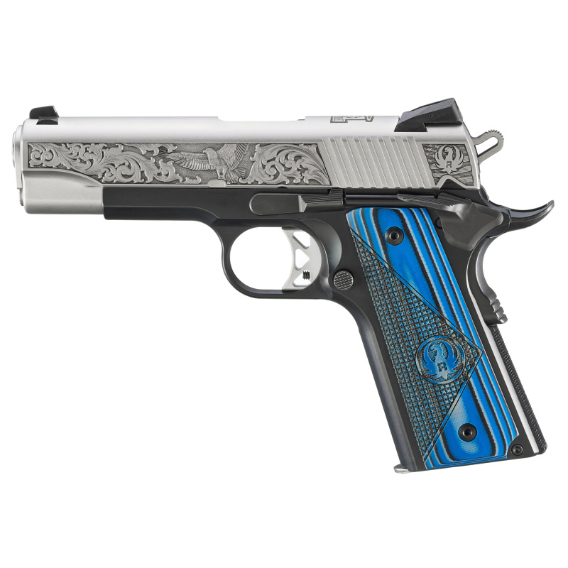 SR1911, Newport NH Edition, Semi-automatic, Metal Frame Pistol, 45 ACP, 4.25" Barrel, Aluminum Frame, Anodized Frame and Low-Glare Stainless Slide, Black Frame with Engraved Silver Slide, Blue/Black G10 Grips, Drift Adjustable Novak 3 Dot Sights, 7 Round