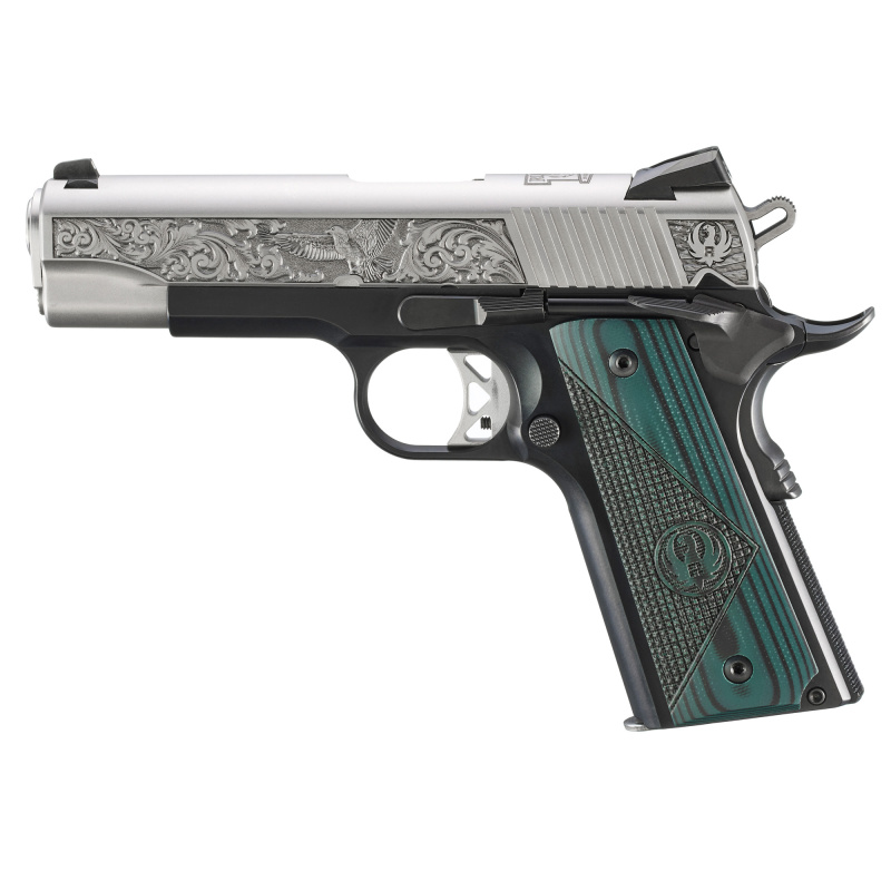 SR1911, Mayodan NC Edition, Semi-automatic, Metal Frame Pistol, 45 ACP, 4.25" Barrel, Aluminum Frame, Anodized Frame and Low-Glare Stainless Slide, Black Frame with Engraved Silver Slide, Green/Black G10 Grips, Drift Adjustable Novak 3 Dot Sights, 7 Roun