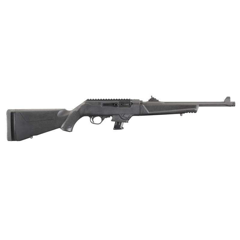 Pistol Caliber Carbine, Semi-automatic, Rifle, 9MM, 16.12" Heavy Barrel FLuted and Threaded Barrel, Black Finish, Synthetic Stock, 10Rd, Takedown, Adjustable Ghost Ring Rear Sight and Protected Blade Front Sight 19102