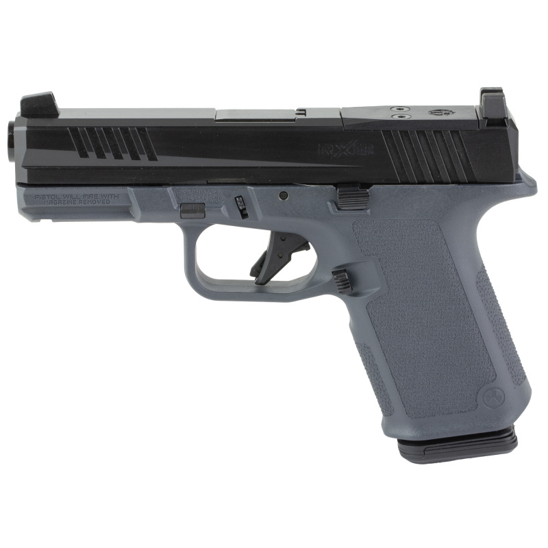 RXM, Striker Fired, Semi-automatic, Polymer Frame Pistol, Full Size, 9MM, 4" Barrel, Nitride Finish, Black Slide, Magpul EHG Gray Frame, Optics Ready, Front Night Sight, 10 Rounds, 2 Magpul PMAG GL19 Magazines, Includes (1) Magpul Black EHG RG9 Grip (MPI