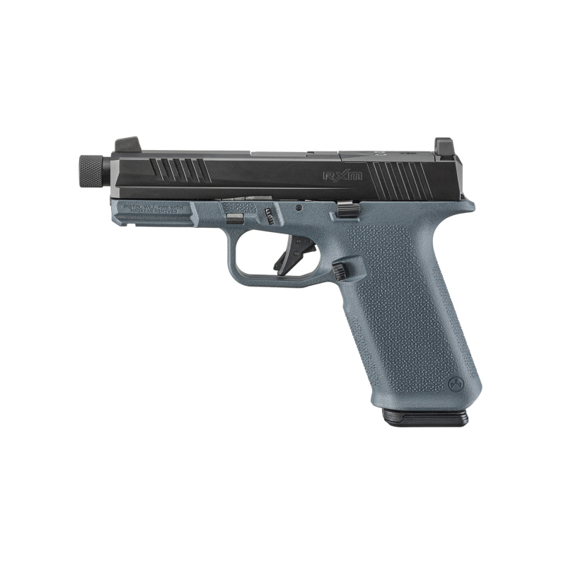 RXM, Striker Fired, Semi-automatic, Polymer Frame Pistol, 9MM, 4.5" Barrel, Threaded 1/2X28, Nitride Finish, Black Slide, Magpul EHG Gray Frame, Optics Ready, Front Night Sight, 17 Rounds, 2 Magpul PMAG 17 GL9 Magazines 19447