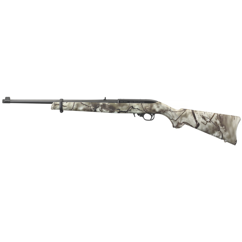 10/22 Carbine, Semi-Automatic Rifle| 22 LR, 18.5" Threaded Barrel, Satin Black Finish, Alloy Steel, Go Wild Camo Rock Star Synthetic Stock, Adjustable Rear and Gold Bead Front Sight, 10Rd, Includes 40" Soft carry case 31113