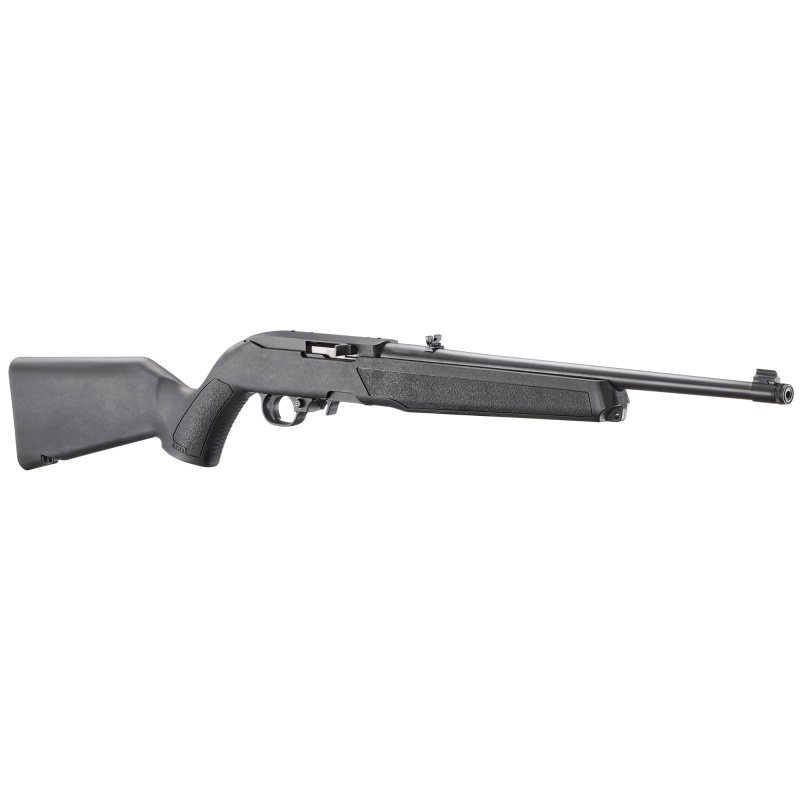 10/22 22LR, 16.4" Threaded Barrel, 1/2X28 Thread Pitch, Satin Finish, Black, Adjustable Rear Sight, Gold Front Bead Sight, Manual Safety, 10 Round Rotary Magazine 32000 Semi-automatic
