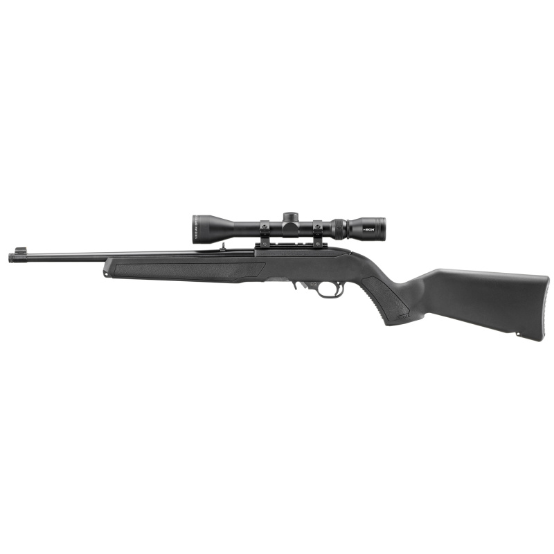 10/22, Semi-automatic, 22LR, 16.4" Threaded Barrel, 1/2X28 Thread Pitch, Satin Finish, Black, Adjustable Rear Sight, Gold Front Bead Sight, Manual Safety, 10 Round Rotary Magazine, Includes Factory Mounted Viridian EON 3-9X40 Scope 32001