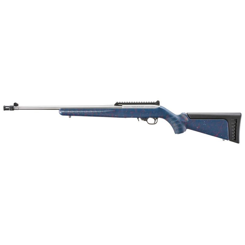 10/22, America's 250th Anniversary Edition, Rifle, Semi-automatic, .22 LR, 18.5" Stainless Steel Barrel, 1:16 Twist, Satin Finish, Silver, Liberty Blue Synthetic Stock with Red and White Splatter, Protected Blade Front Sight, Ghost Ring Adjustable Rear S