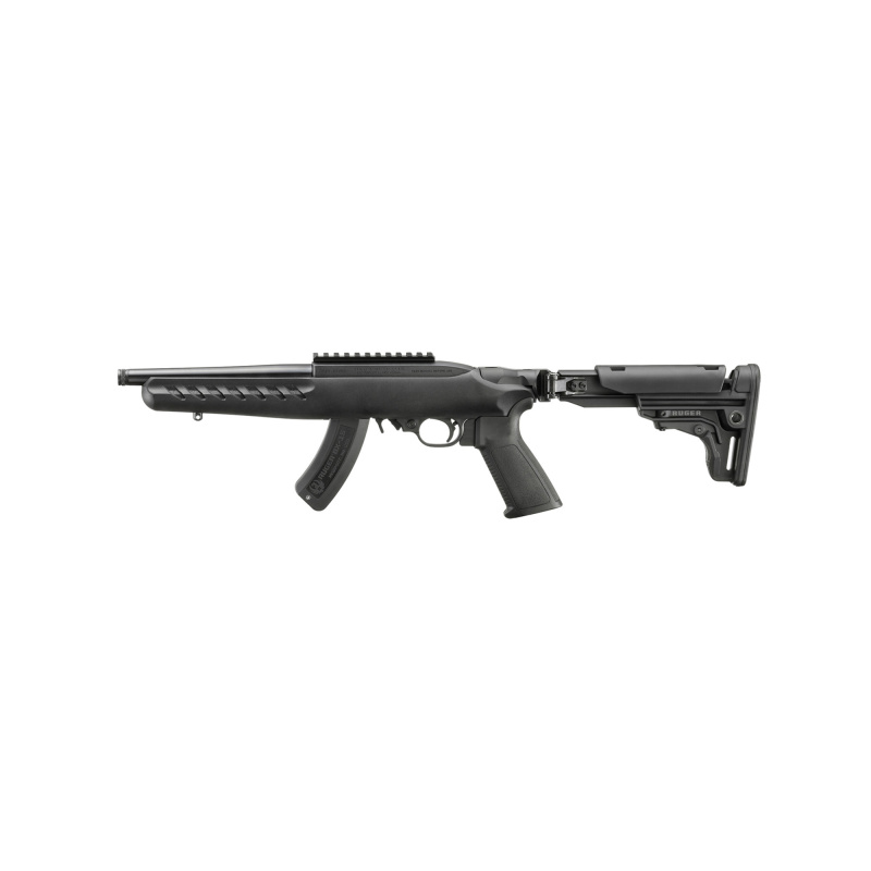 10/22 SBR, Semi-automatic, Short Barreled Rifle, 22 LR, 8" Cold Hammer-Forged Barrel, Threaded 1/2X28, Matte Finish, Black, Picatinny Rail, Pistol Grip, Folding Adjustable Stock, 15 Rounds, 1 Magazine, OAL 26" 33000