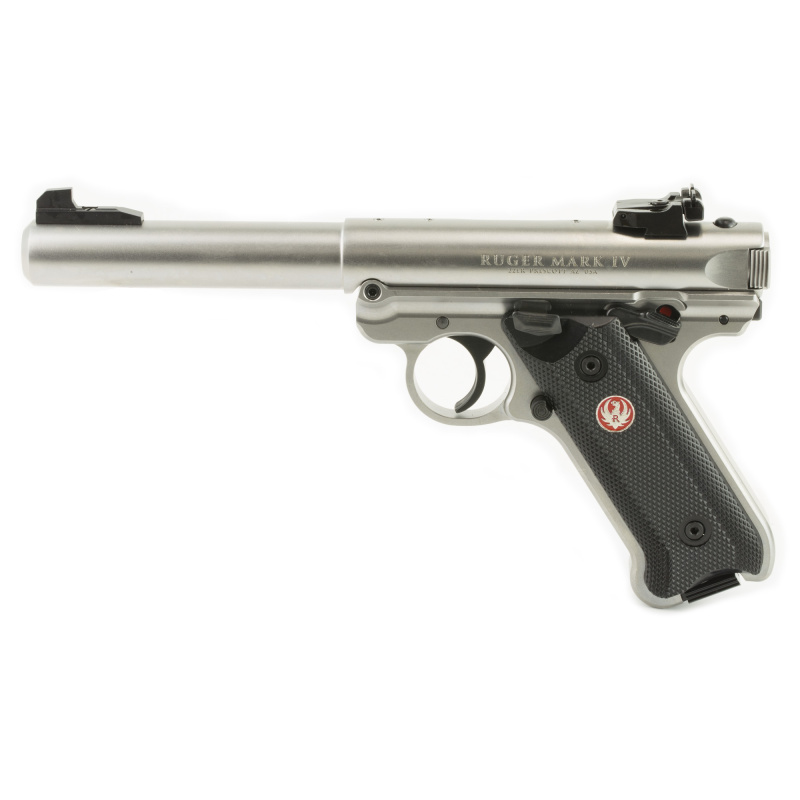 Mark IV Target .22 Long Rifle 5.5 Inch Bull Barrel Satin Stainless Finish Adjustable Rear Sight Checkered Grip 10 Round