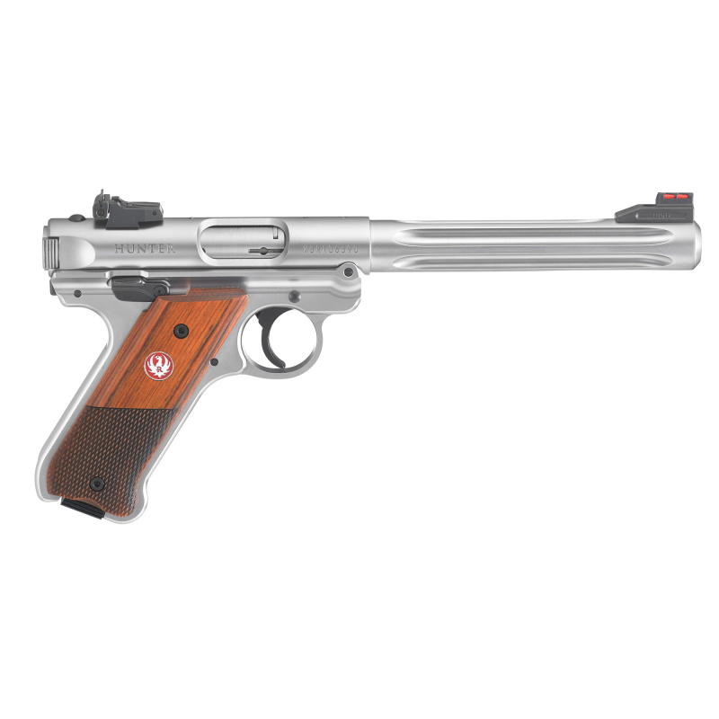 Mark IV Hunter .22 Long Rifle 6.88 Inch Fluted Bull Barrel Satin Stainless Steel Finish Adjustable Front Sight Checkered Laminate Grip 10 Round