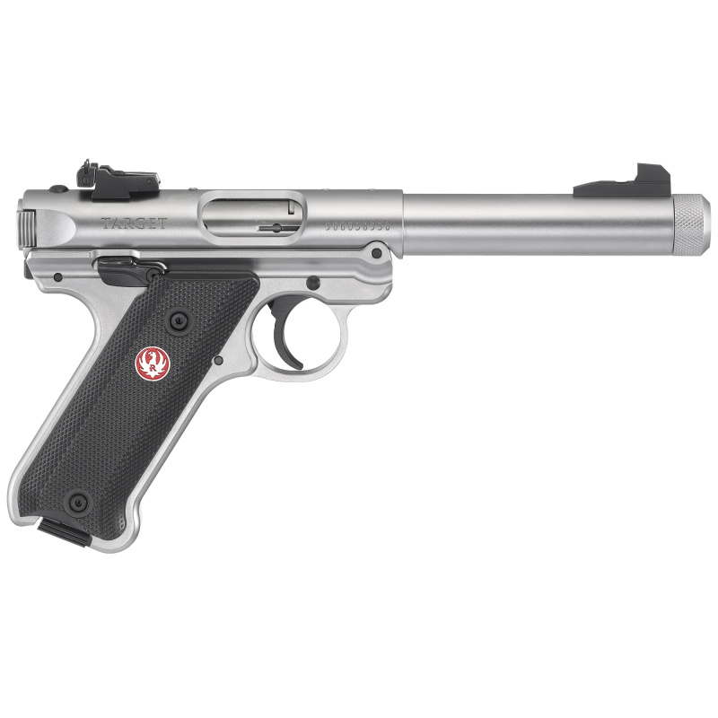 Mark IV Target .22 Long Rifle 5.5 Inch Bull Threaded Barrel Satin Stainless Steel Finish Adjustable Rear Sight Checkered Grip 10 Round