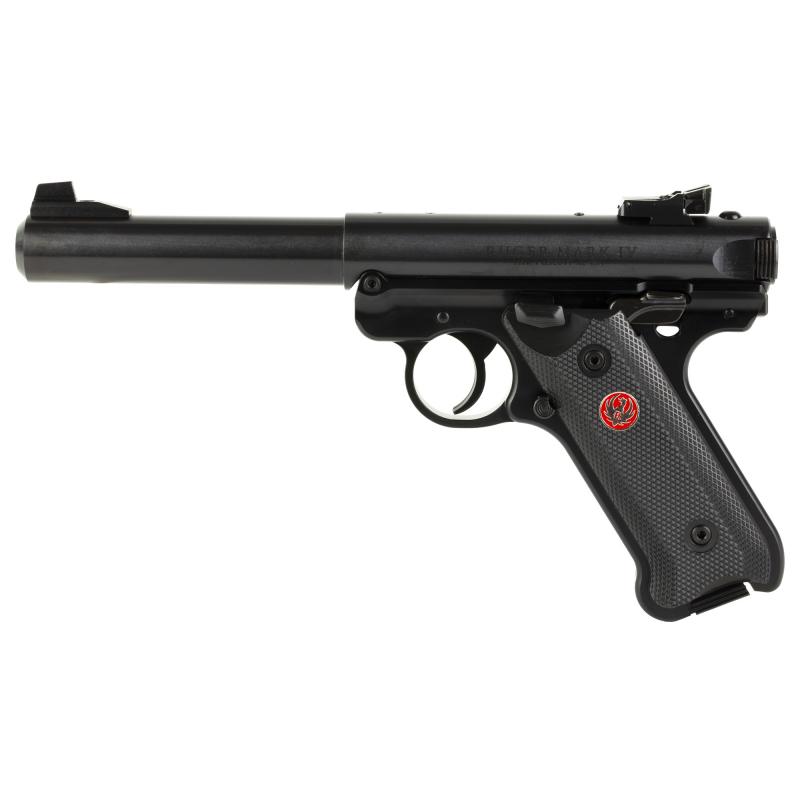 Mark IV, Target, Single Action, Semi-automatic, Metal Frame Pistol, Full Size, 22LR, 5.5" Barrel, Bull Barrel, Alloy, Blued Finish, Checkered Grips, Adjustable Rear Sight, 10 Rounds, 2 Magazines 40183