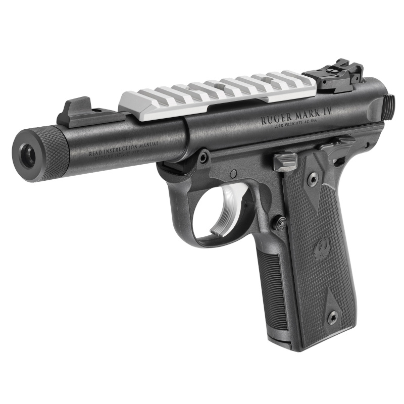 Mark IV 22/45 | 22 LR, 4.4", Black, Checkered, 10 Rounds, 2 Magazines, Threaded, Adjustable Rear Sight, Polymer, Blued, Optics Ready 40190 Semi-automatic