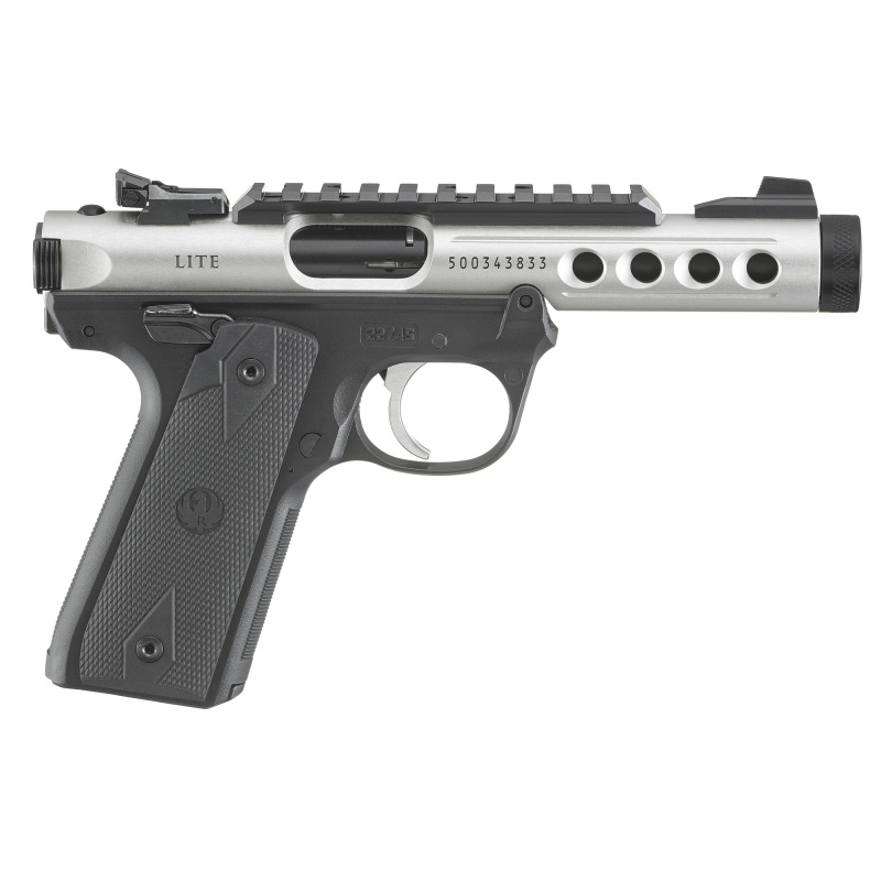 Mark IV 22/45 Lite| 22LR, 4.4" Threaded Barrel, Polymer Frame, Silver Finish, Checkered Grips, Two 10Rd Magazines, Adjustable Rear Sight 43945