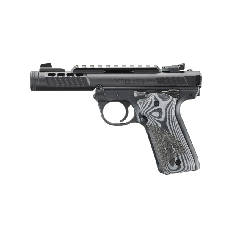 Mark IV 22/45 Lite NON-THREADED 22LR, 4.4" Barrel, Anodized Finish, Black, Oversized G10 Grips, Adjustable Rear Sight, Ambidextrous Safety, 10 Rounds, 2 Magazines 43959 Single Action, Semi-automatic, Polymer Frame Pistol