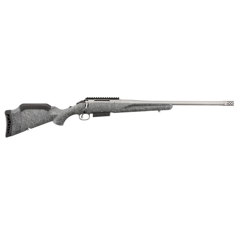 American Generataion II, Bolt Action Rifle, 450 Bushmaster, 20" Barrel, 1:16 Twist, Threaded 11/16x24, Muzzle Brake, Cerakote Finish, Gunmetal, Gray Splatter Synthetic Stock, Manual Safety, Picatinny Rail, 3 Rounds, 1 Magazine 46905