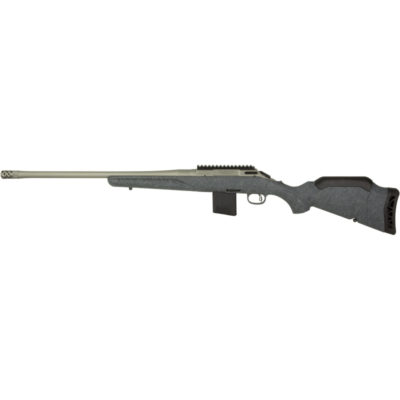 American Generation II, Bolt Action Rifle, 400 Legend, 20" Spiral Fluted Barrel, 1:16 Twist, Threaded 11/16"-24, Muzzle Brake, Cerakote Finish, Gunmetal , Gray Splatter Synthetic Stock, Manual Safety, Picatinny Rail, 5 Rounds, 1 Magazine 46907