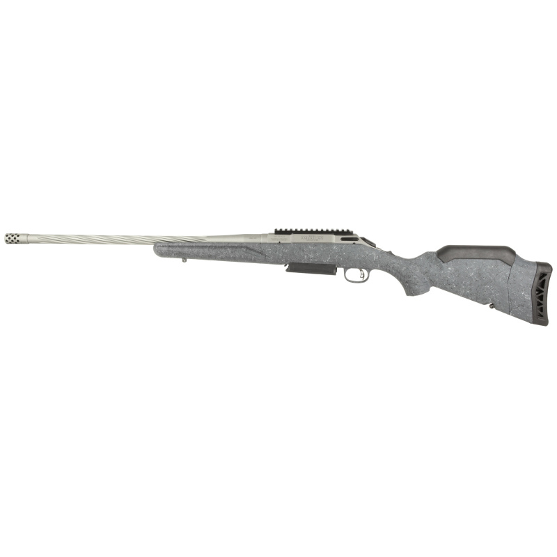 American Generation II, Bolt Action Rifle, 300 Winchester Magnum, 20" Spiral Fluted Barrel, 1:10 Twist, Threaded 5/8"-24, Muzzle Brake, Cerakote Finish, Gunmetal, Gray Splatter Synthetic Stock, Manual Safety, Picatinny Rail, 3 Rounds, 1 Magazine 46915