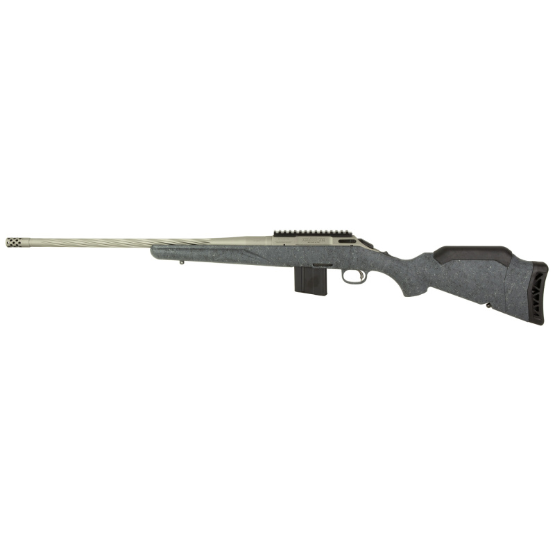 American Generation II, Bolt Action Rifle, 22 ARC, 20" Spiral Fluted Barrel, 1:7 Twist, Threaded 1/2"-28, Muzzle Brake, Cerakote Finish, Gunmetal, Gray Splatter Synthetic Stock, Manual Safety, Picatinny Rail, 10 Rounds, 1 Magazine 46918