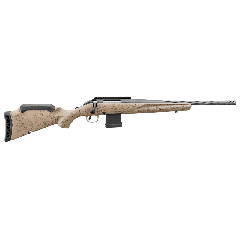 American Rifle Ranch, Generataion II, Bolt Action Rifle, 300 Blackout, 16.1" Spiral Fluted Barrel, 1:7 Twist, Threaded 5/8x24, Muzzle Brake, Cerakote Finish, Cobalt, Flat Dark Earth Splatter Synthetic Stock, Manual Safety, Picatinny Rail, 10 Rounds, 1 Ma