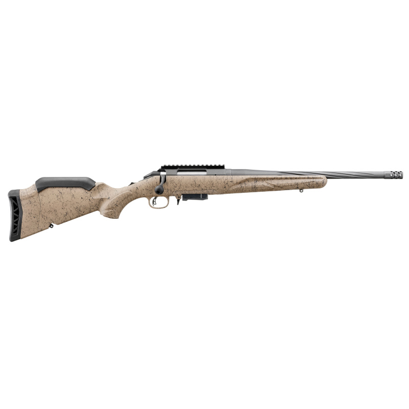 American Rifle Ranch, Generataion II, Bolt Action Rifle, 762x39, 16.1" Spiral Fluted Barrel, 1:9.5 Twist, Threaded 5/8x24, Muzzle Brake, Cerakote Finish, Cobalt, Flat Dark Earth Splatter Synthetic Stock, Manual Safety, Picatinny Rail, 5 Rounds, 1 Magazin