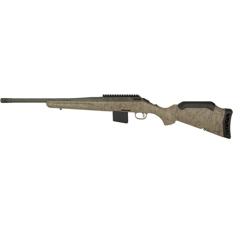 American Rifle Ranch, Generation II, Bolt Action Rifle, 350 Legend, 16.4" Spiral Fluted Barrel, 1:16 Twist, Threaded 1/2x28, Muzzle Brake, Cerakote Finish, Cobalt, Flat Dark Earth Splatter Synthetic Stock, Manual Safety, Picatinny Rail, 5 Rounds, 1 Magaz