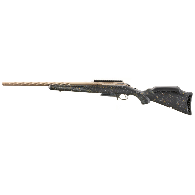 American Generation II Prairie, Bolt Action Rifle, 308 Winchester, 20" Threaded Barrel, 5/8x24" Thread Pitch, 1:10 Twist, Cerakote Finish, Bronze, Black Splatter Synthetic Stock, Manual Safety, Picatinny Rail, 3 Rounds, 1 Magazine 46972
