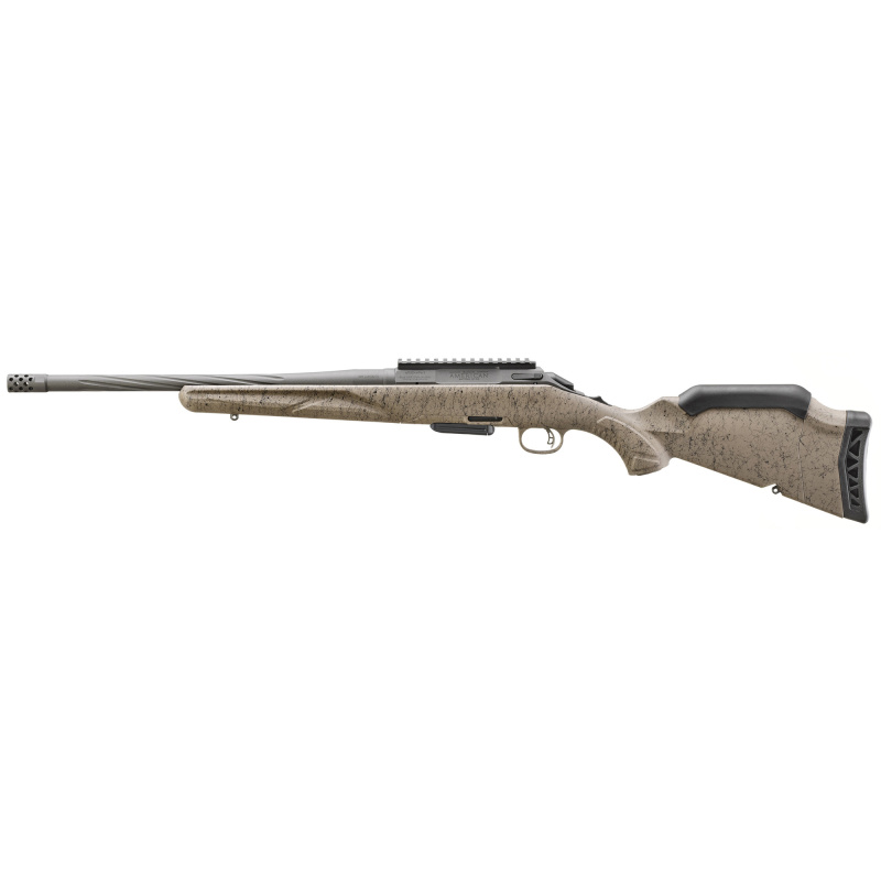 American Generation II, Bolt Action Rifle, 350 Legend, 16.4" Spiral Fluted Barrel, 1:16 Twist, Threaded 1/2X28, Muzzle Brake, Cerakote Finish, Cobalt, Flat Dark Earth Splatter Synthetic Stock, Manual Safety, 5 Rounds, 1 Magazine 46992