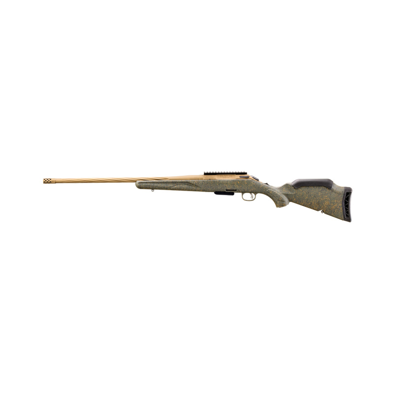 American Rifle Generation II Predator, Bolt Action Rifle, 350 Legend, 22" Spiral Fluted Barrel, 1:16 Twist, Threaded 5/8X24, Muzzle Brake, Cerakote Finish, Burnt Bronze, Green Splatter Synthetic Stock, Manual Safety, Picatinny Rail, 5 Rounds, 1 Magazine