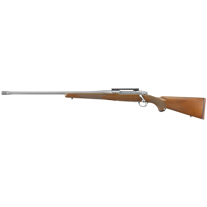 Hawkeye Hunter, Bolt Action Rifle, 300 Winchester Magnum, 24" Free Floated Cold Hammer Forged Barrel, 5/8X24 Threads, Satin Stainless Finish, Walnut Stock, Left Hand, LC6 Trigger, 3Rd 57121