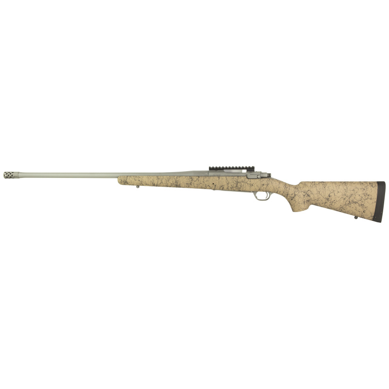 Hawkeye, FTW Hunter, Bolt Action Rifle, 6.5 PRC, 24" Cold Hammer Forged Barrel, Threaded 5/8x24, Ruger Muzzle Brake System, Matte Stainless Finish, Silver, LC6 Trigger, 20 MOA Picatinny Rail, Pro Series HS Precision Tan/Black Synthetic Speckled Stock, Si