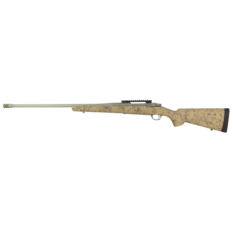 Hawkeye, FTW Hunter, Bolt Action Rifle, 300 Winchester Magnum, 24" Cold Hammer Forged Barrel, Threaded Barrel 5/8x24, Ruger Muzzle Brake System, Matte Stainless Finish, Silver, LC6 Trigger, 20 MOA Picatinny Rail, Pro Series HS Precision Tan/Black Synthet